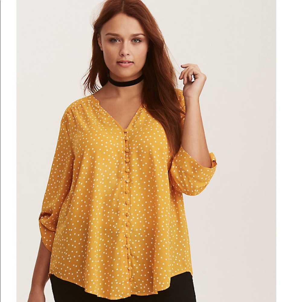Torrid Yellow Polka Dot Blouse